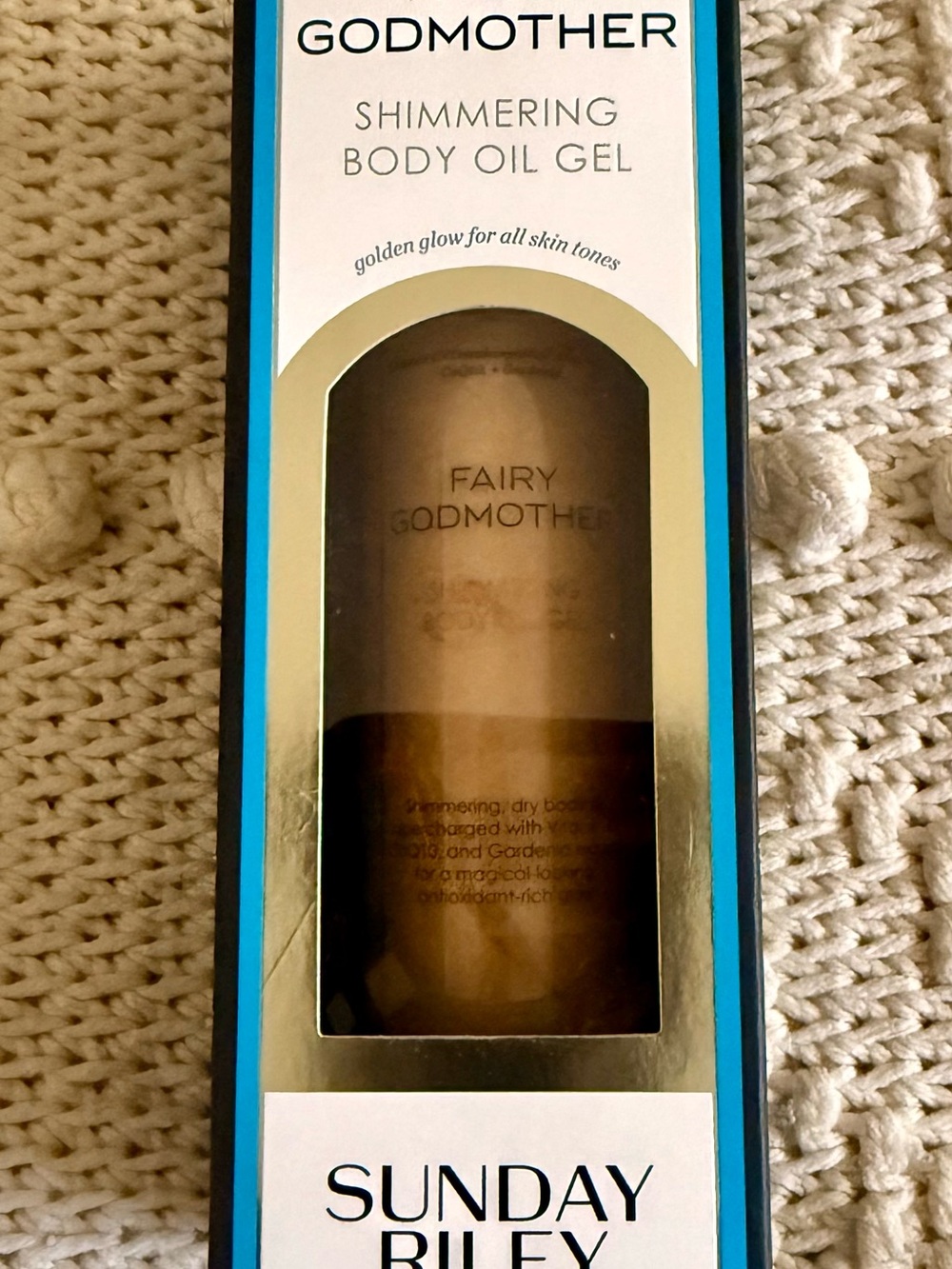 Sunday Riley Godmother Shimmering Body Oil Gel - Gold and Blue Accents